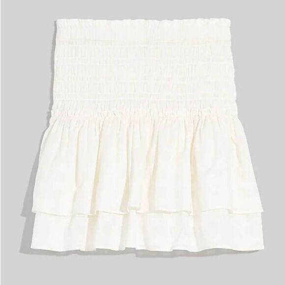 Madewell NWT Smocked Pull-On Tiered Mini Skirt in White Size Medium - Picture 1 of 9